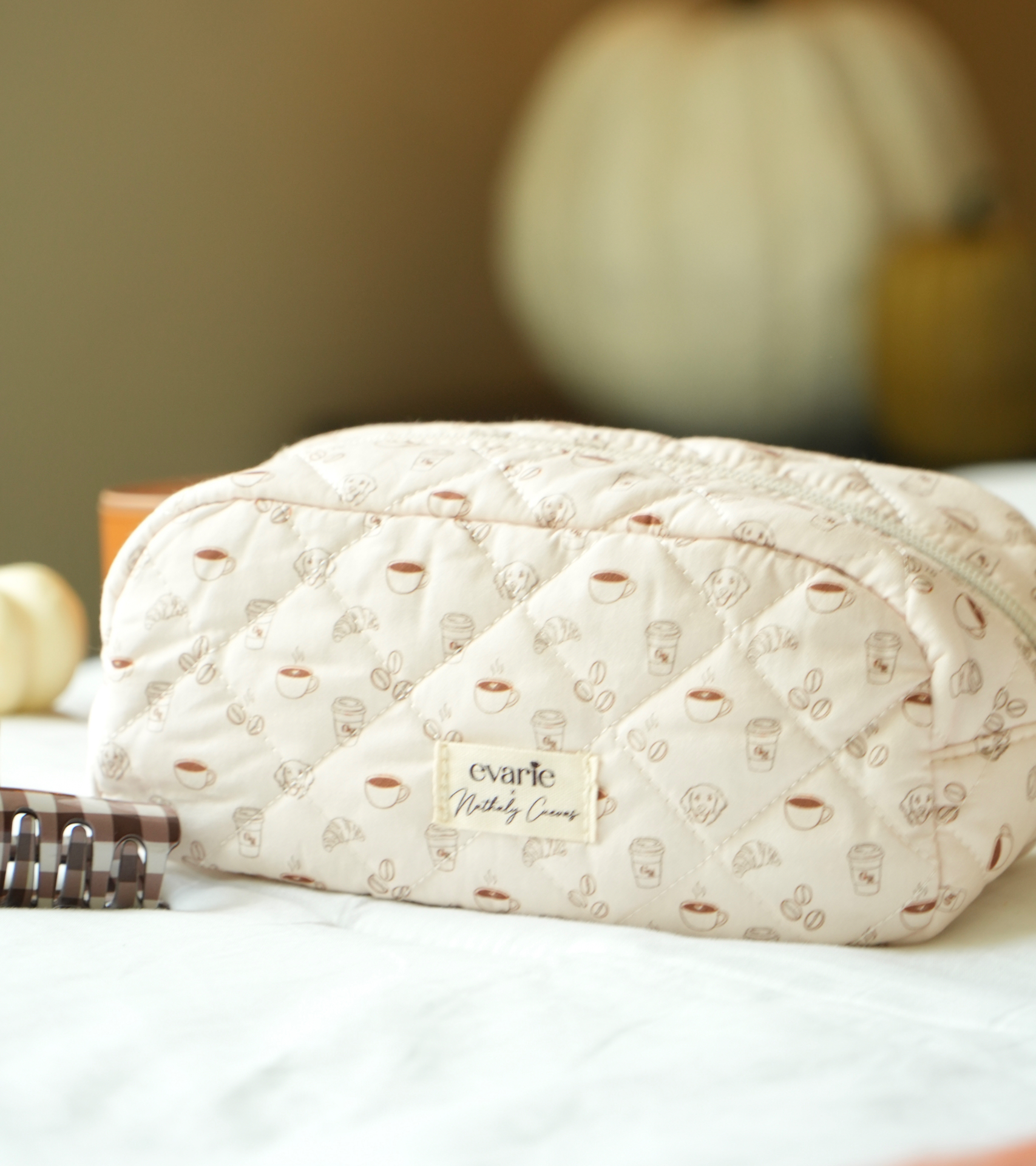 Coffee Lover quilted makeup bag